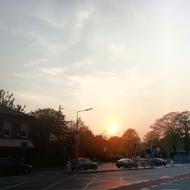 Sun setting over ballsbridge