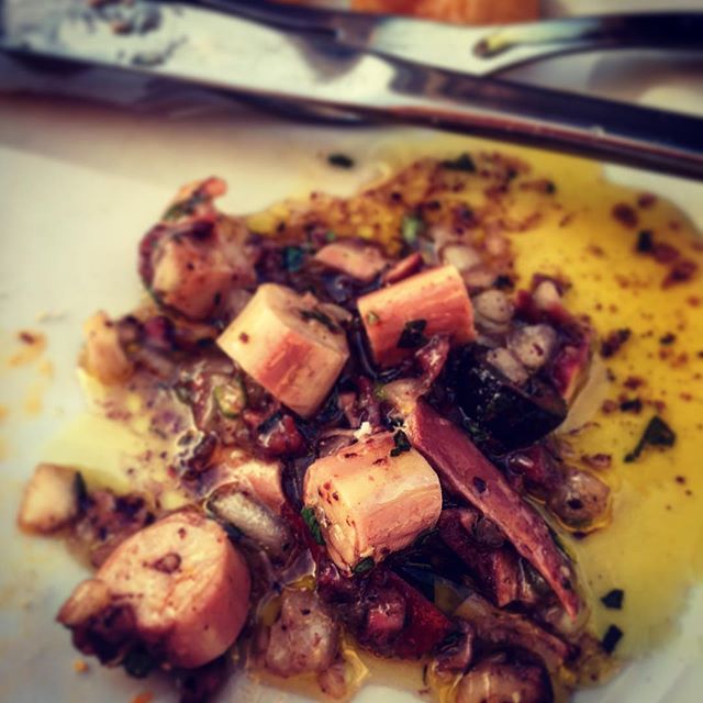 So turns out, octopus  served in olive oil with garlic, chillis and chopped olive kinda tastes good...