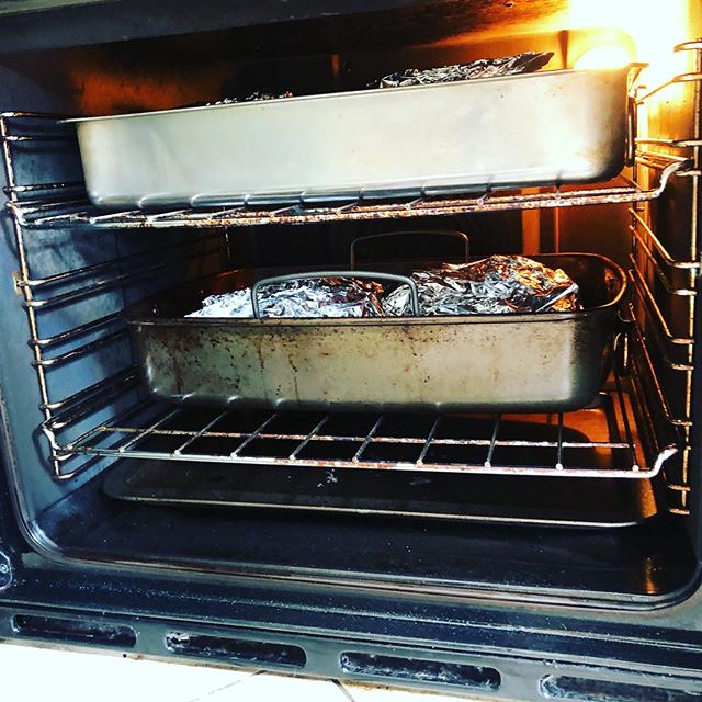 Ribs in oven ️
BBQs at the ready ️
Outdoor seating set up ️
Tv with rugby ️
Lederhosened deco️