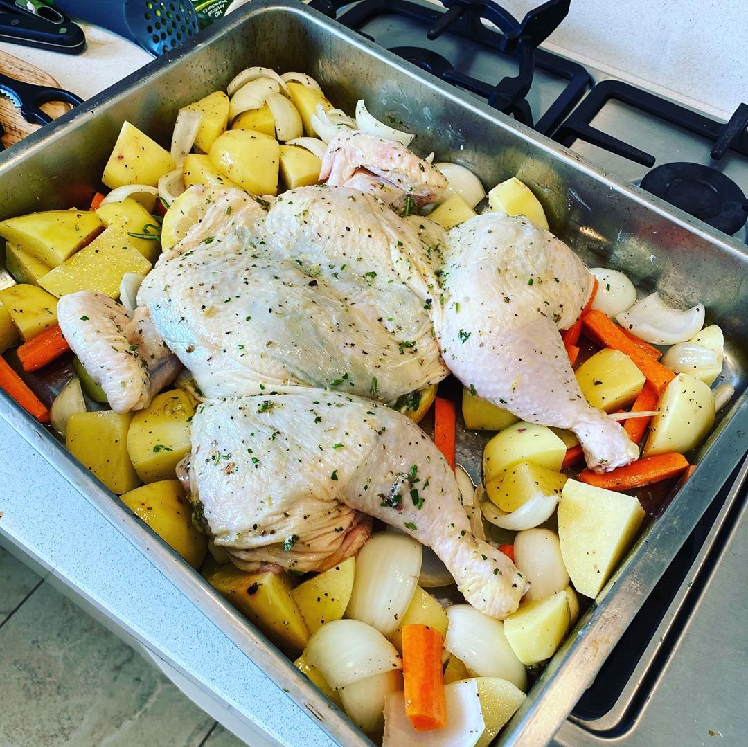 An auld spachcocked chicken makes for a nice week night quick and easy roast! And good way to get usage out of the herb garden