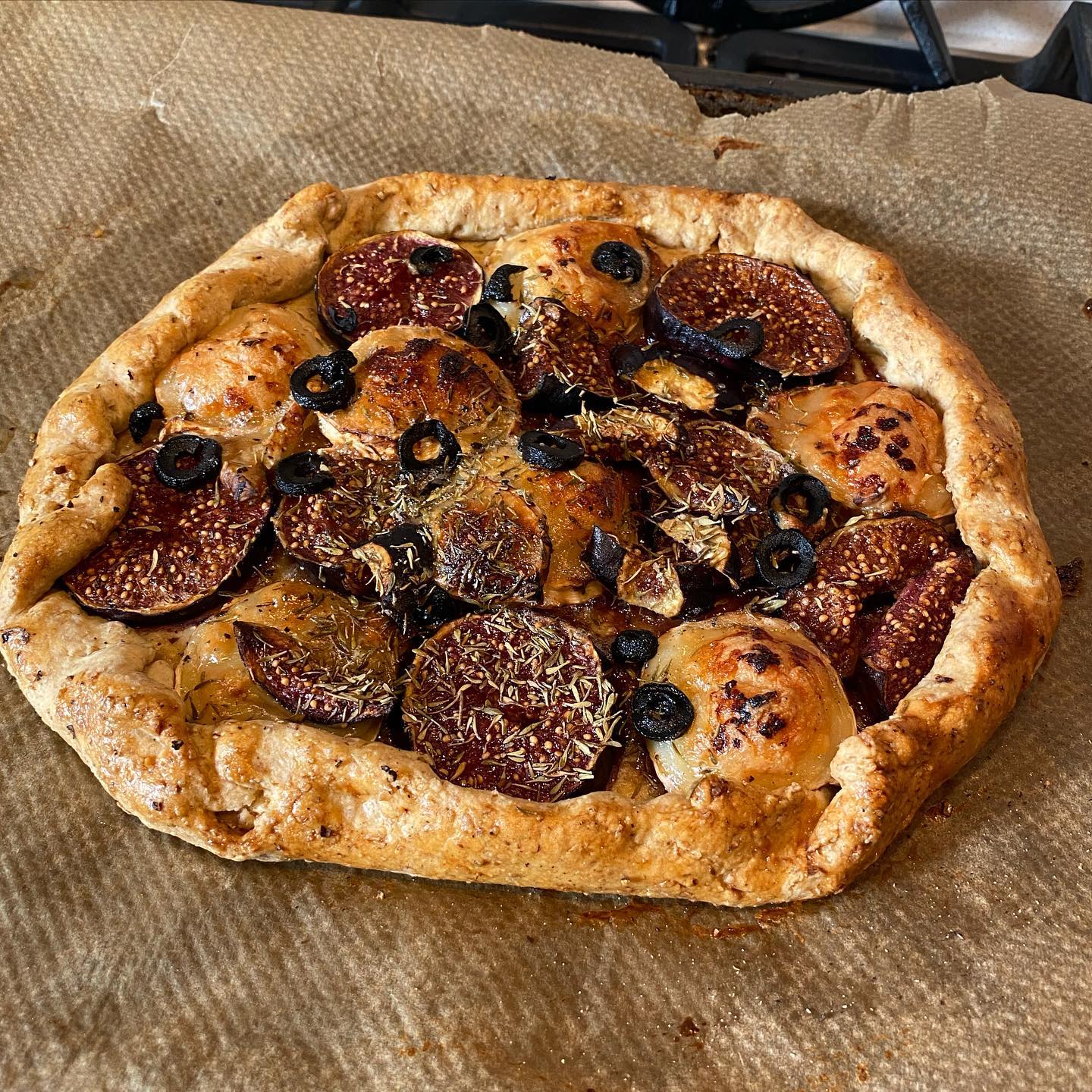 A delicious fig and goat cheese galette for lunch