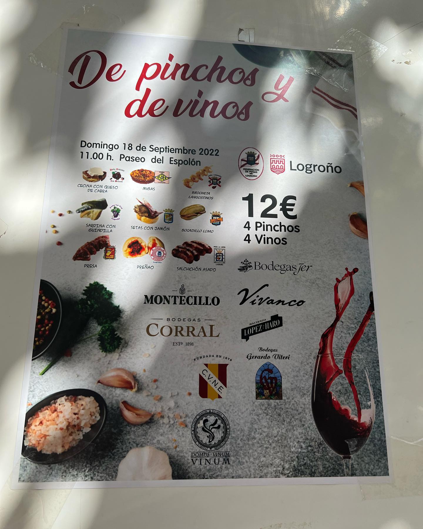 Taste of logrono! 12eur for 4 glasses of wine and 4 pintxos…. And a real glass wine glass to boot!